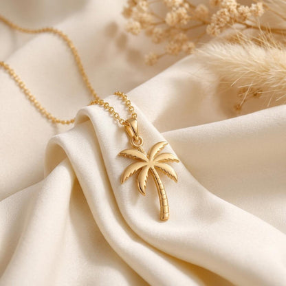 Palm Tree Necklace | Gold Plated Sterling Silver | Tropical Vacation Style | Summer Birthday Gift