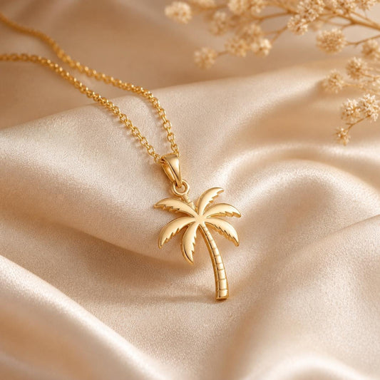 Palm Tree Necklace | Gold Plated Sterling Silver | Tropical Vacation Style | Summer Birthday Gift