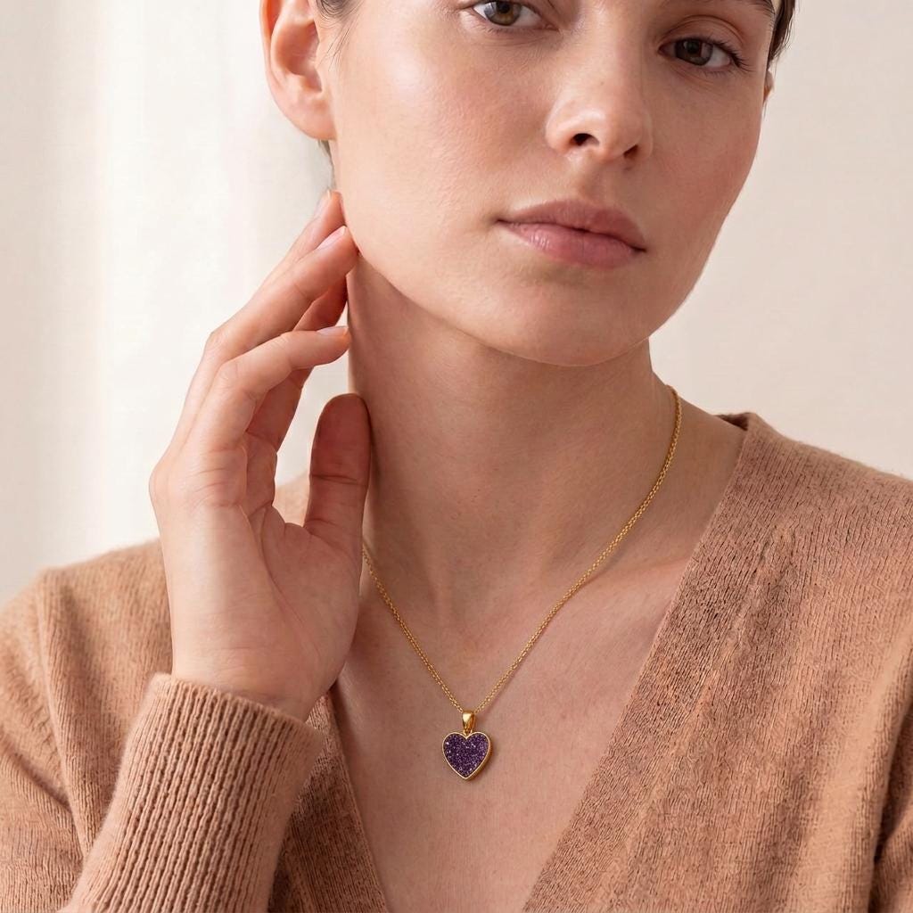 Amethyst druzy Heart Necklace | 925 Sterling Silver Jewelry | Elegant Gemstone Heart Design | Romantic & Special Occasion Gift