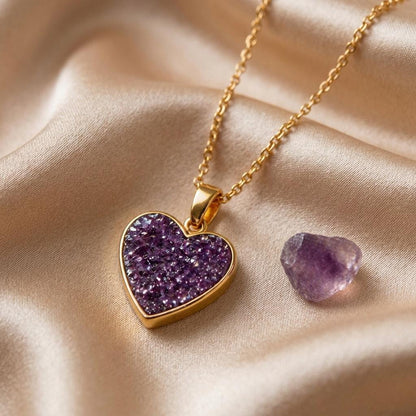 Amethyst druzy Heart Necklace | 925 Sterling Silver Jewelry | Elegant Gemstone Heart Design | Romantic & Special Occasion Gift