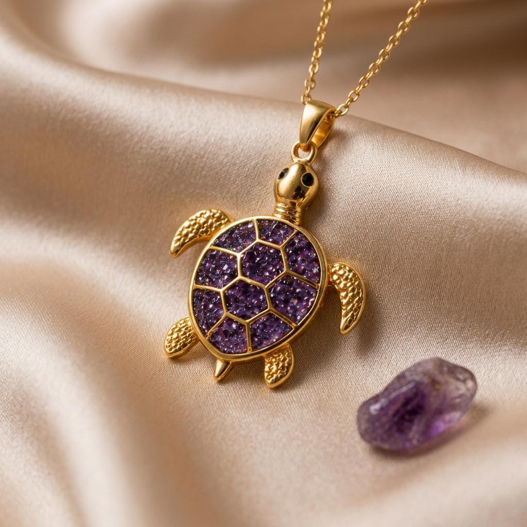 Amethyst Druzy Turtle Necklace | 925 Sterling Silver & Amethyst | Nature Inspired , Sparkling | Symbolic Protection Gift