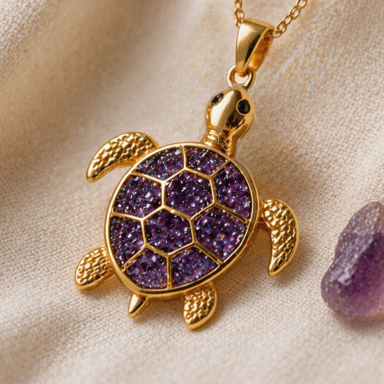 Amethyst Druzy Turtle Necklace | 925 Sterling Silver & Amethyst | Nature Inspired , Sparkling | Symbolic Protection Gift
