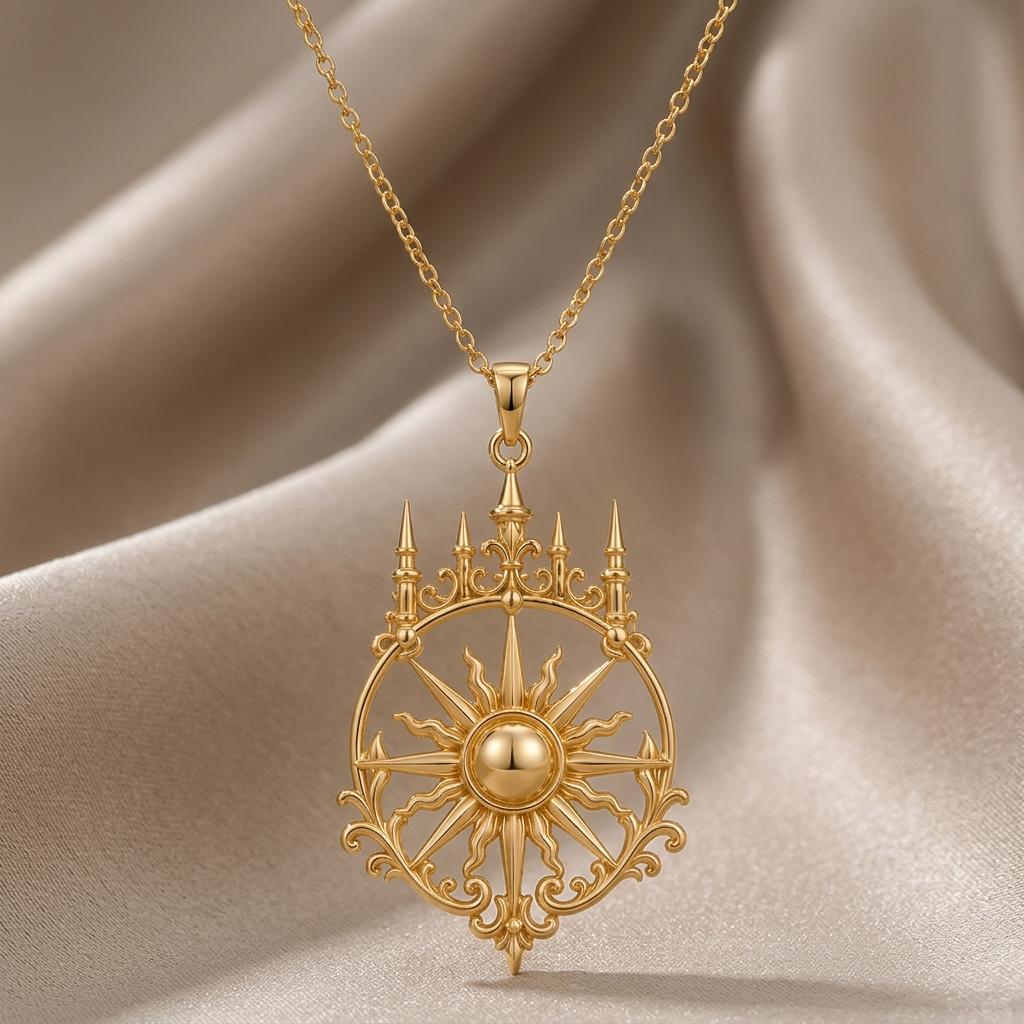 Royal Sunspire Necklace | Sterling Silver Necklace | Regal Sun Motif | Thoughtful Gift for Her