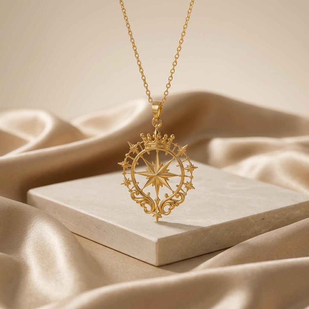 Queen Star Halo Pendant | 925 Sterling Silver | Celestial Royal Compass | Empowerment Guidance Gift