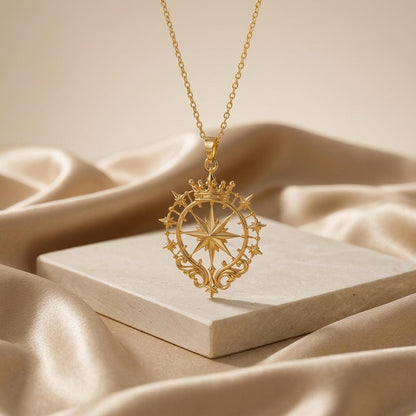 Queen Star Halo Pendant | 925 Sterling Silver | Celestial Royal Compass | Empowerment Guidance Gift