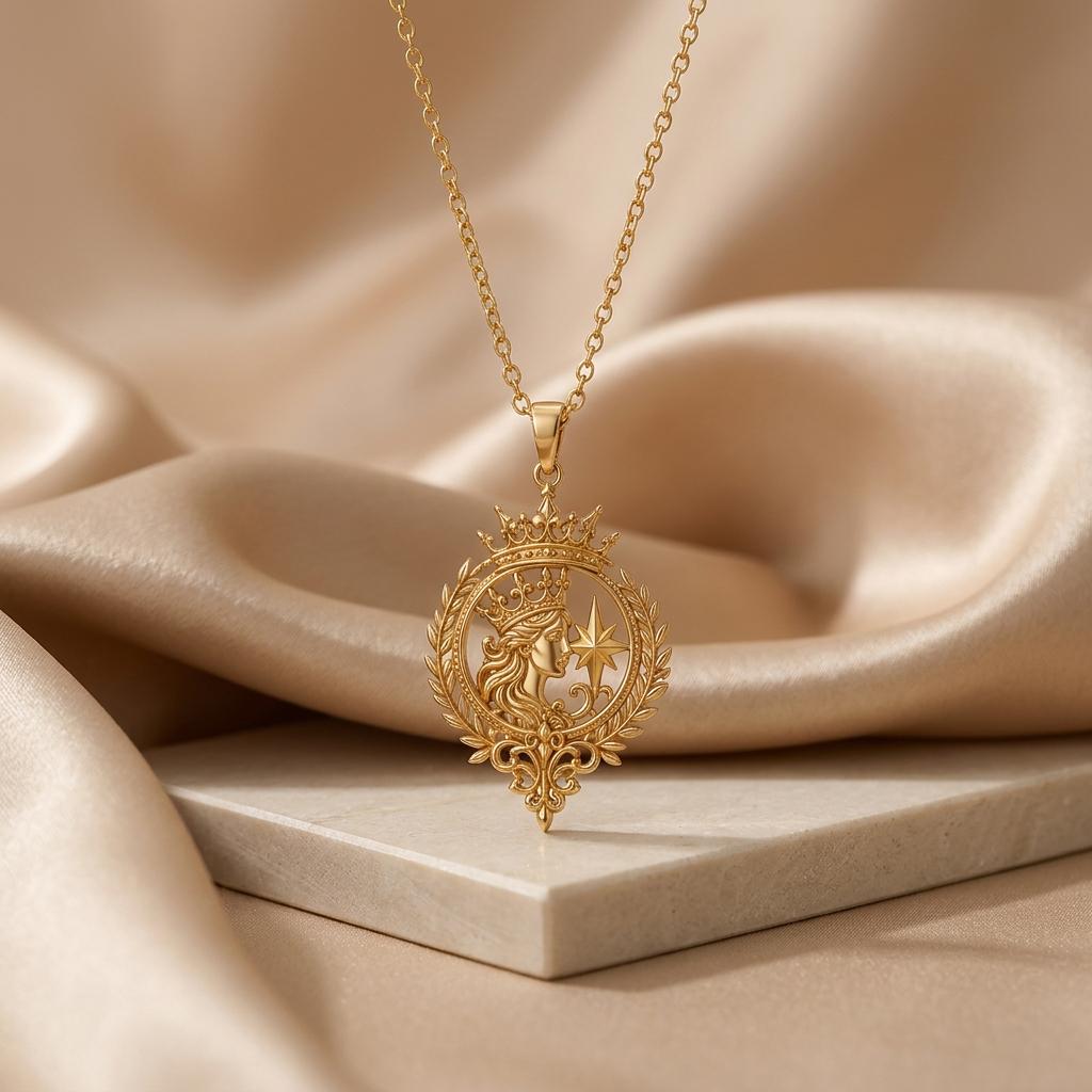 Celestial Queen Emblem Pendant | 925 Sterling Silver | Regal Celestial Design | Empowerment Gift
