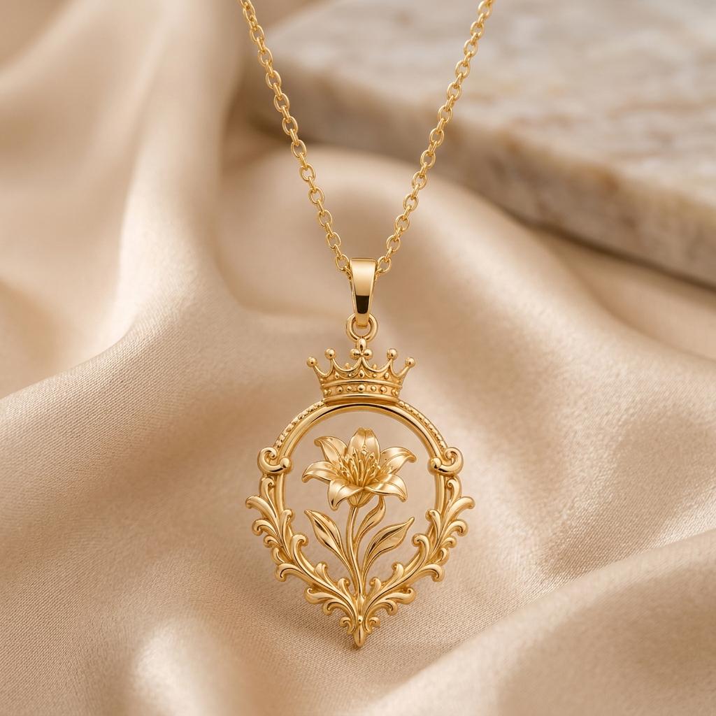 Victorian Crown Bloom Necklace | 925 Sterling Silver | Regal Botanical Style | Elegant Gift for Her