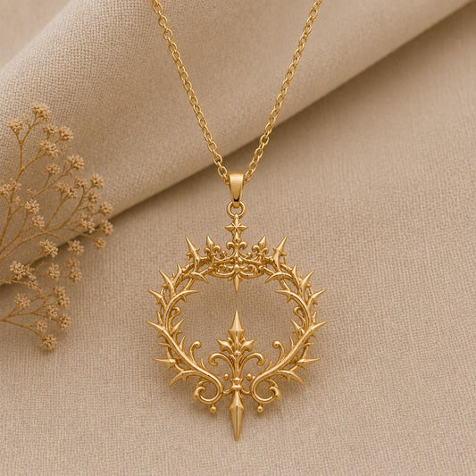 Majestic Thorn Crown Necklace | Gold Plated Sterling Silver | Regal Gothic Fantasy Jewelry | Empowerment Statement Gift