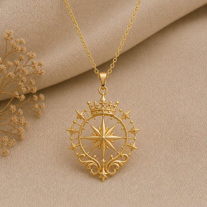 Queen Star Halo Pendant | 925 Sterling Silver | Celestial Royal Compass | Empowerment Guidance Gift