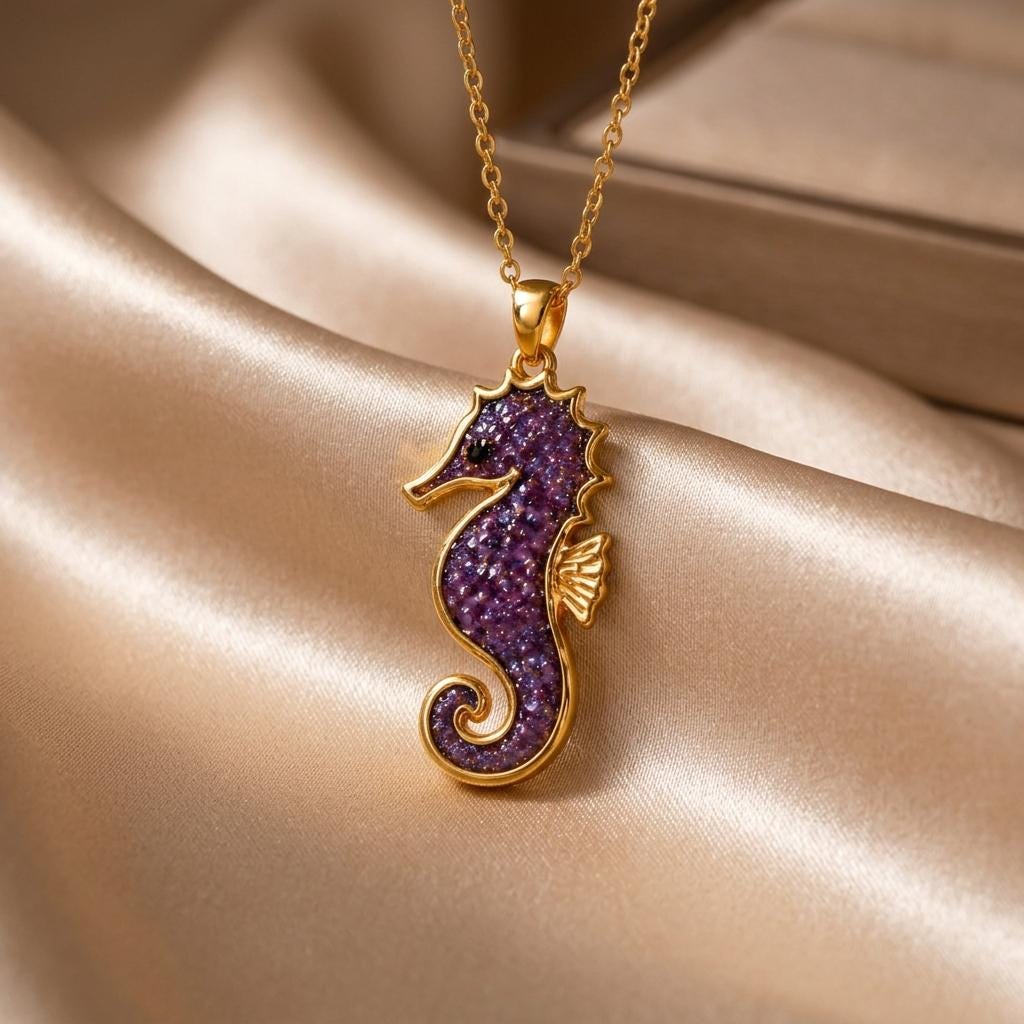 Amethyst Druzy Seahorse Necklace | 925 Sterling Silver | Oceanic Charm | Thoughtful Keepsake Gift