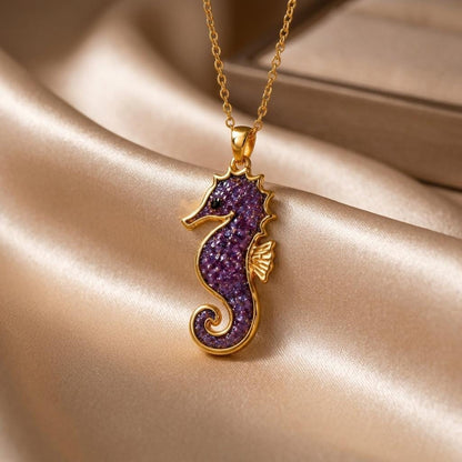 Amethyst Druzy Seahorse Necklace | 925 Sterling Silver | Oceanic Charm | Thoughtful Keepsake Gift