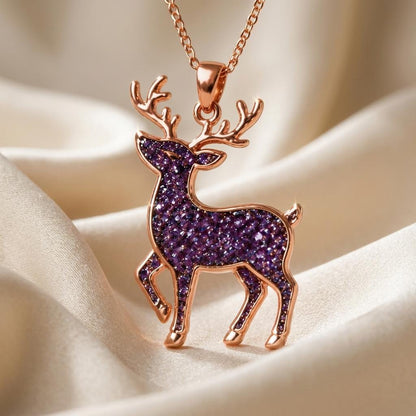 Amethyst Druzy Deer Necklace | Gold Plated 925 Silver | Nature Inspired Jewelry | Thoughtful Gift for Her