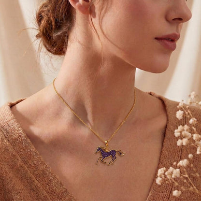 Amethyst Druzy Horse Necklace | 925 Sterling Silver Jewelry | Equestrian Animal Theme | Unique Gift for Her