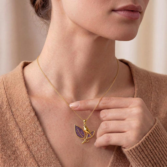 Amethyst Druzy Bird Necklace | Gold Plated 925 Silver for Women | Nature Inspired Elegant Design | Thoughtful Gift for Her