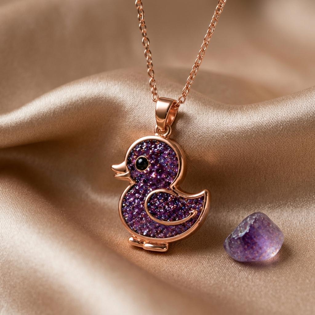 Amethyst Druzy Chick Necklace | 925 Sterling Silver for Women | Cute Animal Whimsical Style | Thoughtful Gift for Her