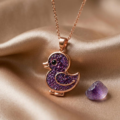 Amethyst Druzy Chick Necklace | 925 Sterling Silver for Women | Cute Animal Whimsical Style | Thoughtful Gift for Her