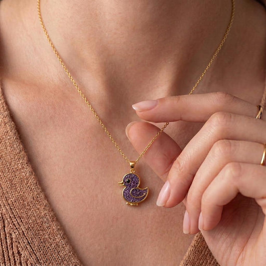 Amethyst Druzy Chick Necklace | 925 Sterling Silver for Women | Cute Animal Whimsical Style | Thoughtful Gift for Her