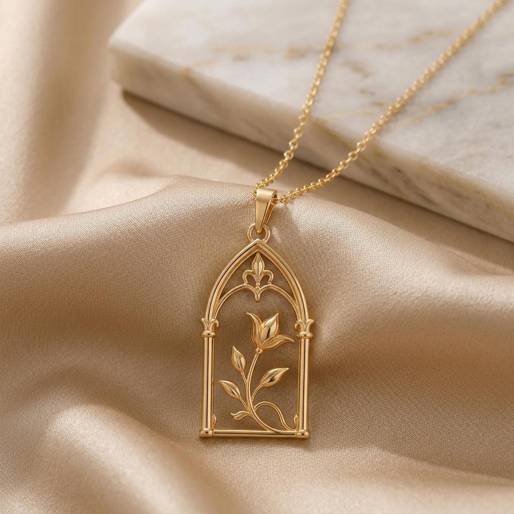 Royal Arch Bloom Necklace | 925 Sterling Silver | Gothic Floral Design | Thoughtful Gift for Her