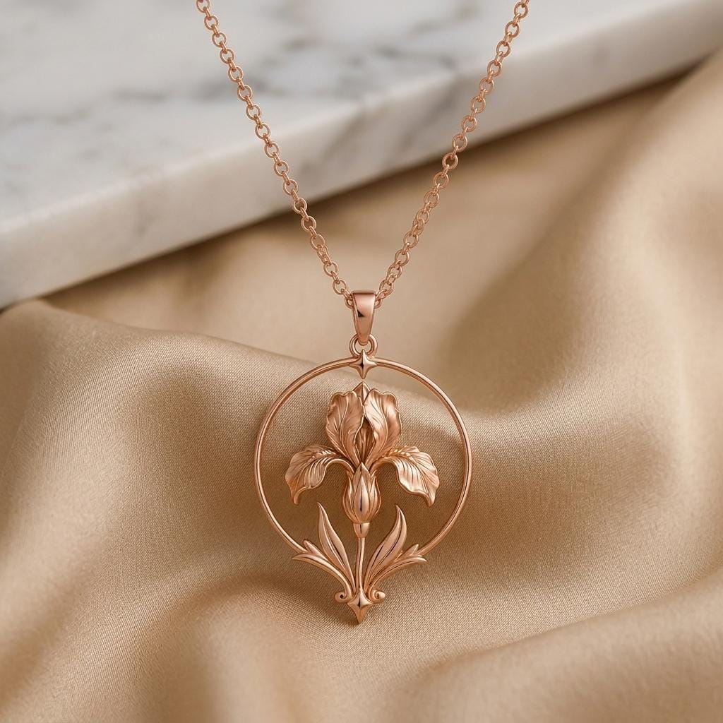 Queen Iris Halo Necklace | 925 Sterling Silver Necklace | Art Nouveau Floral Theme | Meaningful Gift for Her