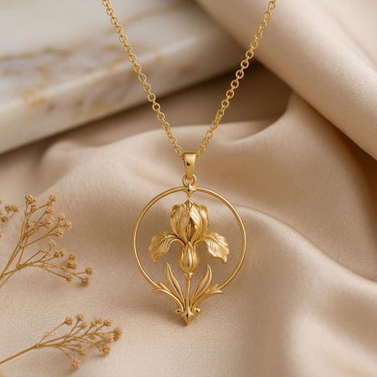 Queen Iris Halo Necklace | 925 Sterling Silver Necklace | Art Nouveau Floral Theme | Meaningful Gift for Her