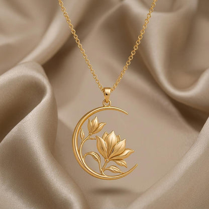 Lunar Magnolia Pendant | 925 Sterling Silver | Celestial Botanical | Meaningful Gift for Her