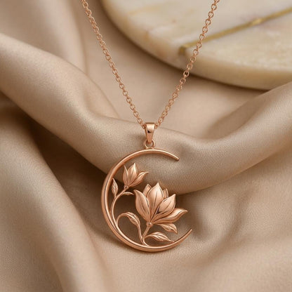 Lunar Magnolia Pendant | 925 Sterling Silver | Celestial Botanical | Meaningful Gift for Her