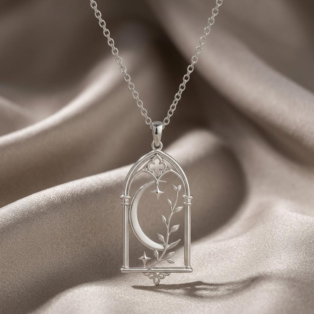 Cathedral Moon Necklace | 925 Sterling Silver | Gothic Celestial Nature | Meaningful Gift for Her
