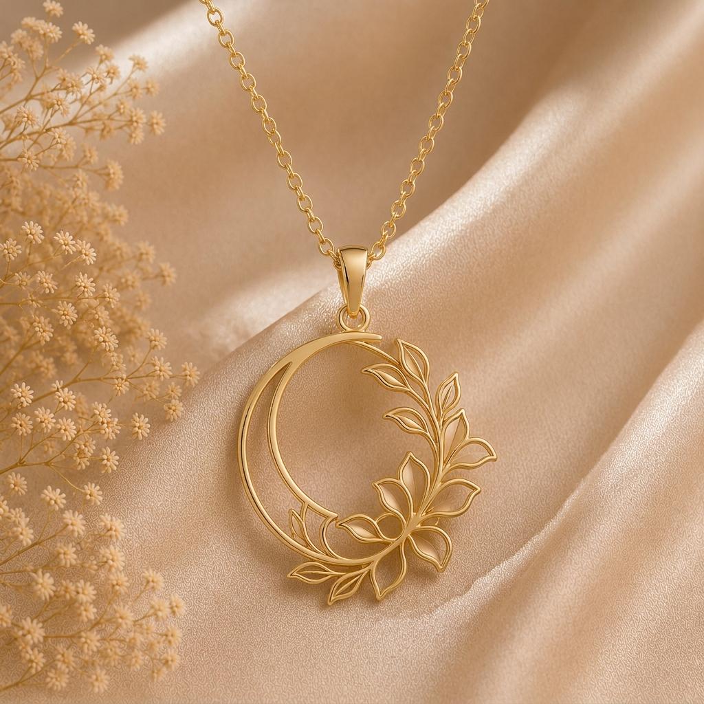 Crescent Petal Frame Necklace | 925 Sterling Silver | Botanical Crescent Design | Meaningful Gift for Her
