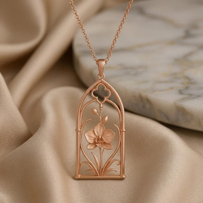 Imperial Orchid Window Necklace | 925 Sterling Silver | Art Nouveau Floral | Thoughtful Gift for Her