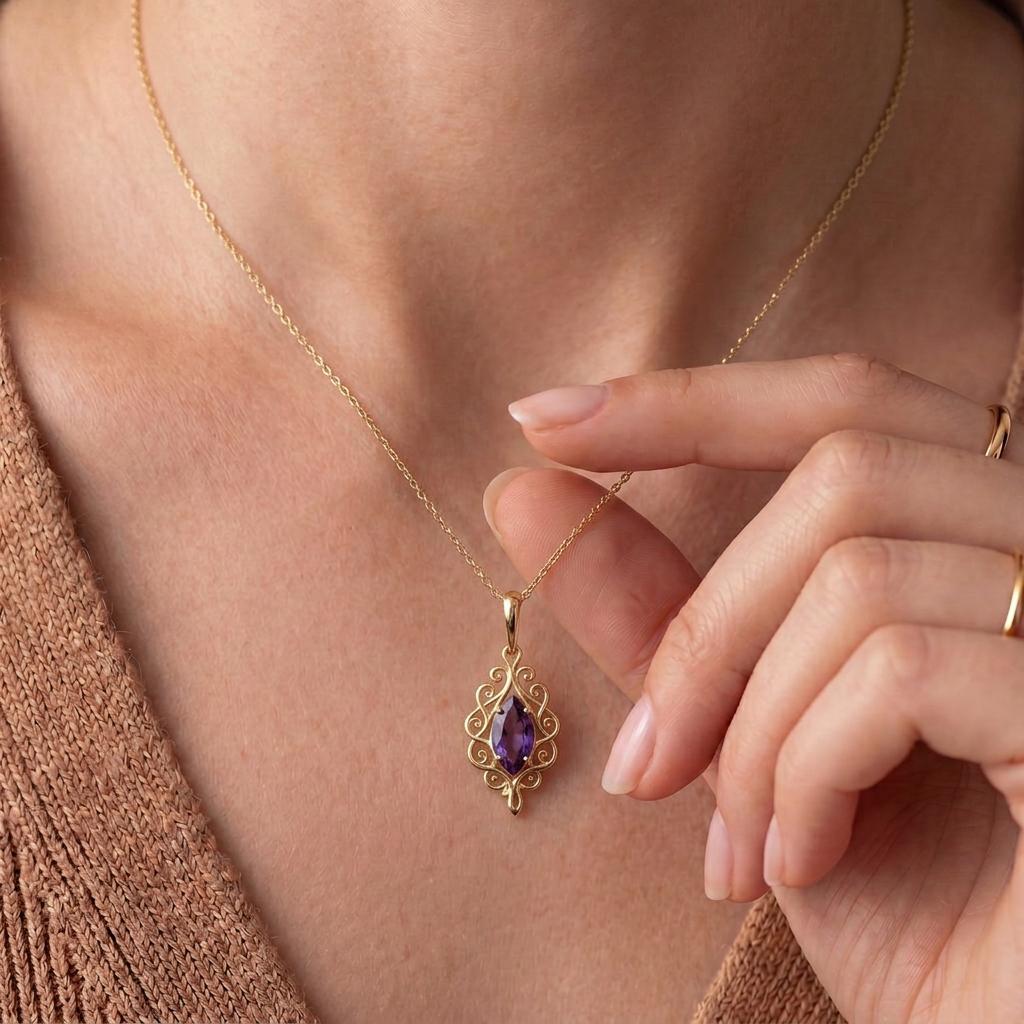 Ethereal Scroll Birthstone Necklace | Sterling Silver Birthstone | Ethereal Scrollwork Design | Meaningful Milestone Gift