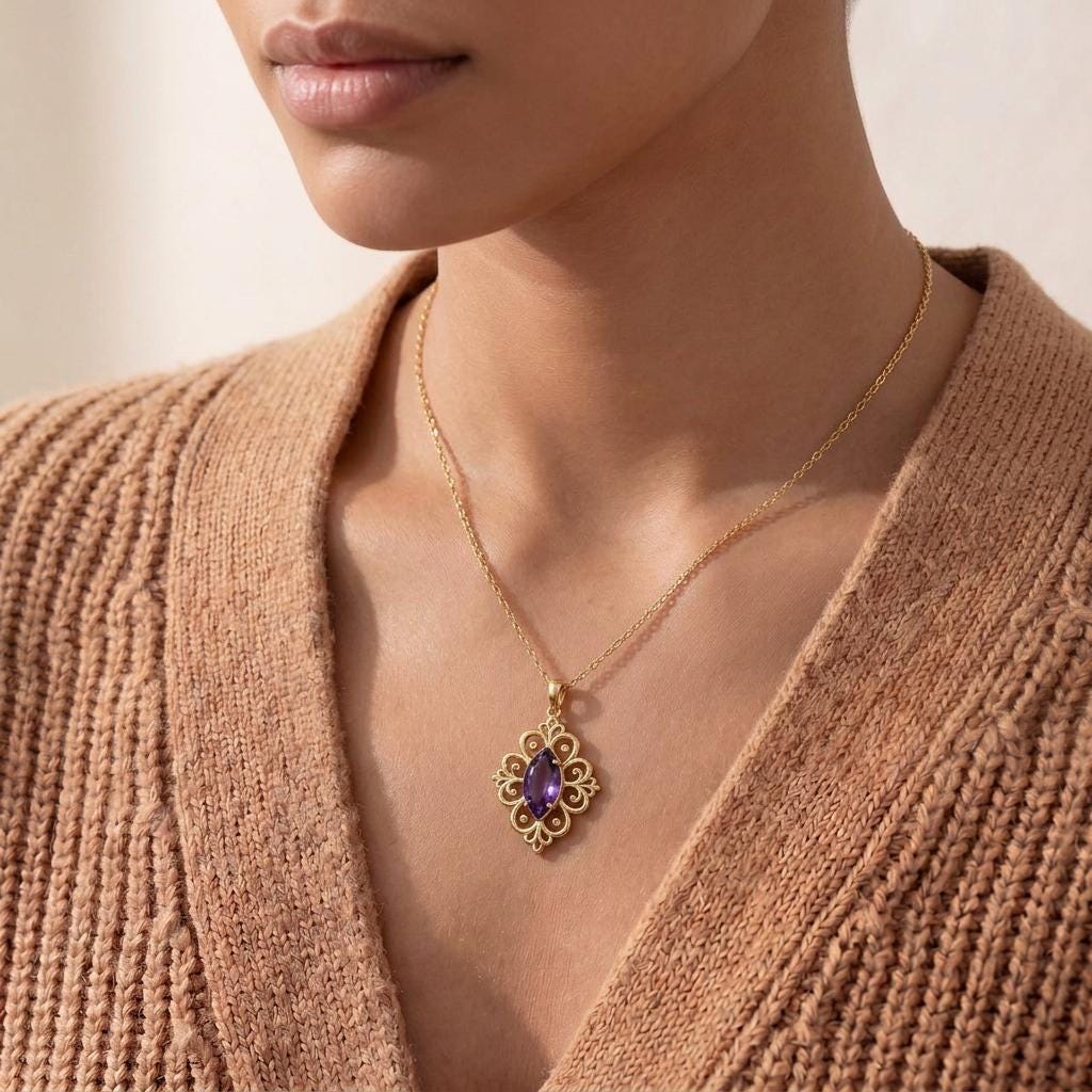 Royal Blossom Birthstone Necklace | 925 Sterling Silver | Vintage Floral Design | Personalized Celebration