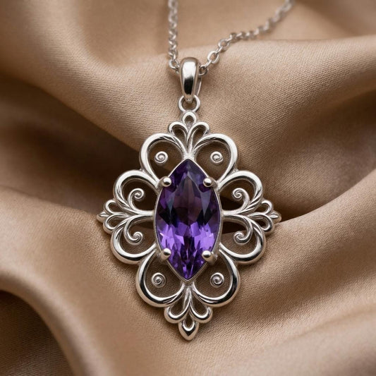 Royal Blossom Birthstone Necklace | 925 Sterling Silver | Vintage Floral Design | Personalized Celebration