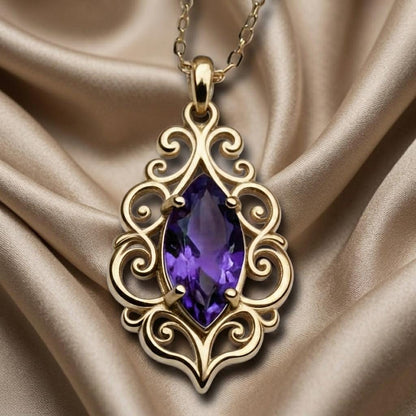 Baroque Amethyst Necklace | 925 Sterling Silver | Ornate Vintage Elegance | Thoughtful Special Occasion Gift
