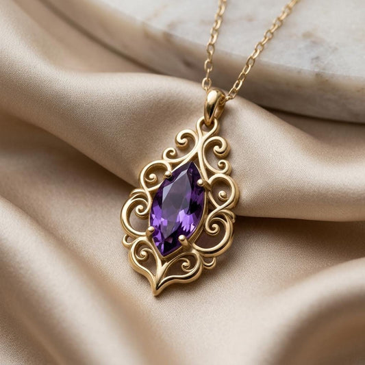Baroque Amethyst Necklace | 925 Sterling Silver | Ornate Vintage Elegance | Thoughtful Special Occasion Gift