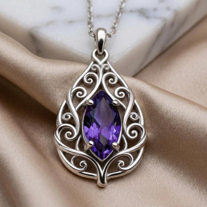 Celestial Vine Birthstone Necklace | 925 Sterling Silver Amethyst | Ornate Vine Celestial Style | Meaningful Birthday Gift