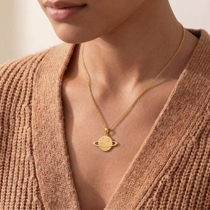 Saturn Ring Necklace | 925 Sterling Silver | Celestial Theme Jewelry | Thoughtful Gift for Her