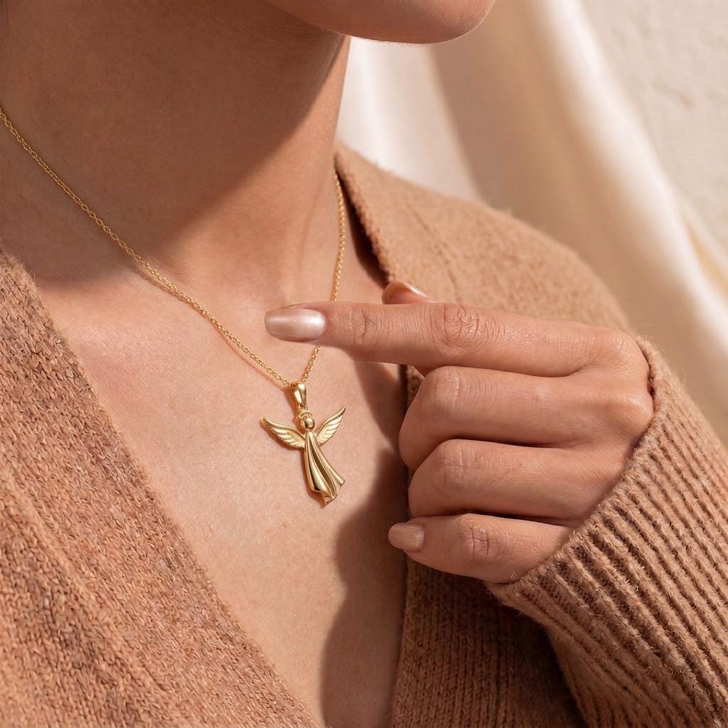 Sculpted Angel Pendant | 925 Sterling Silver | Guardian Angel Theme | Sympathy & Protection Gift