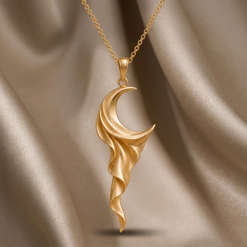 Lunar Silk Necklace | 925 Sterling Silver for Women | Celestial Flowing Silk Design | Elegant Gift for Her