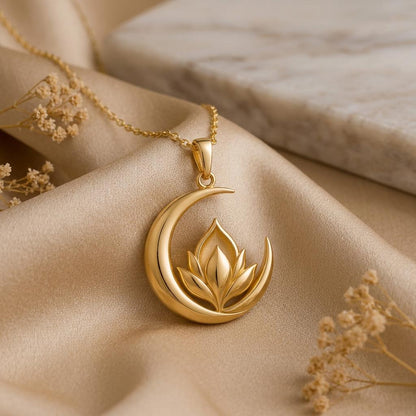 Moon Petal Crest | 925 Sterling Silver | Celestial Lotus Design | Meaningful Gift for Her