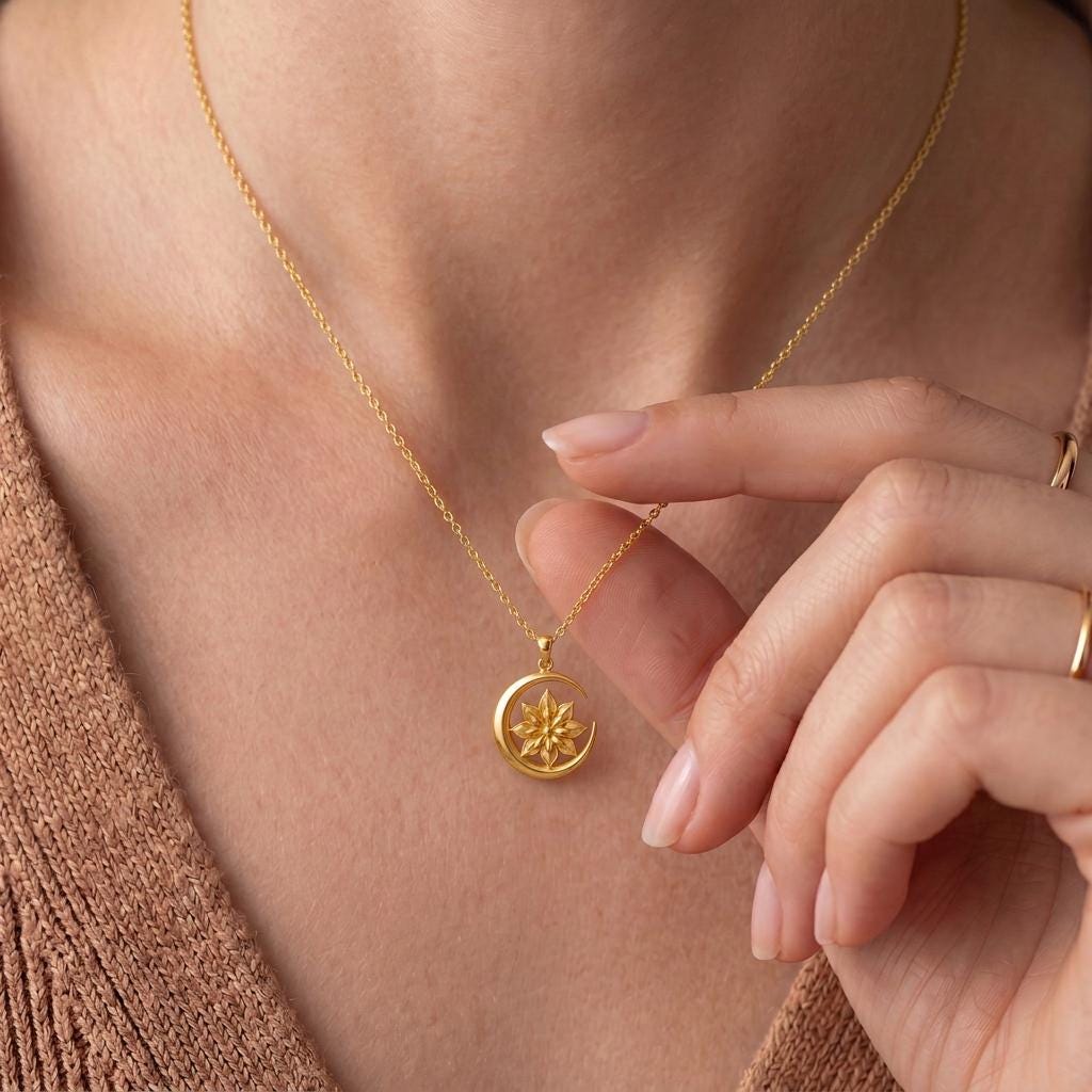 Eclipse Bloom Pendant | 925 Sterling Silver | Celestial Floral Design | Symbol of Growth & Harmony