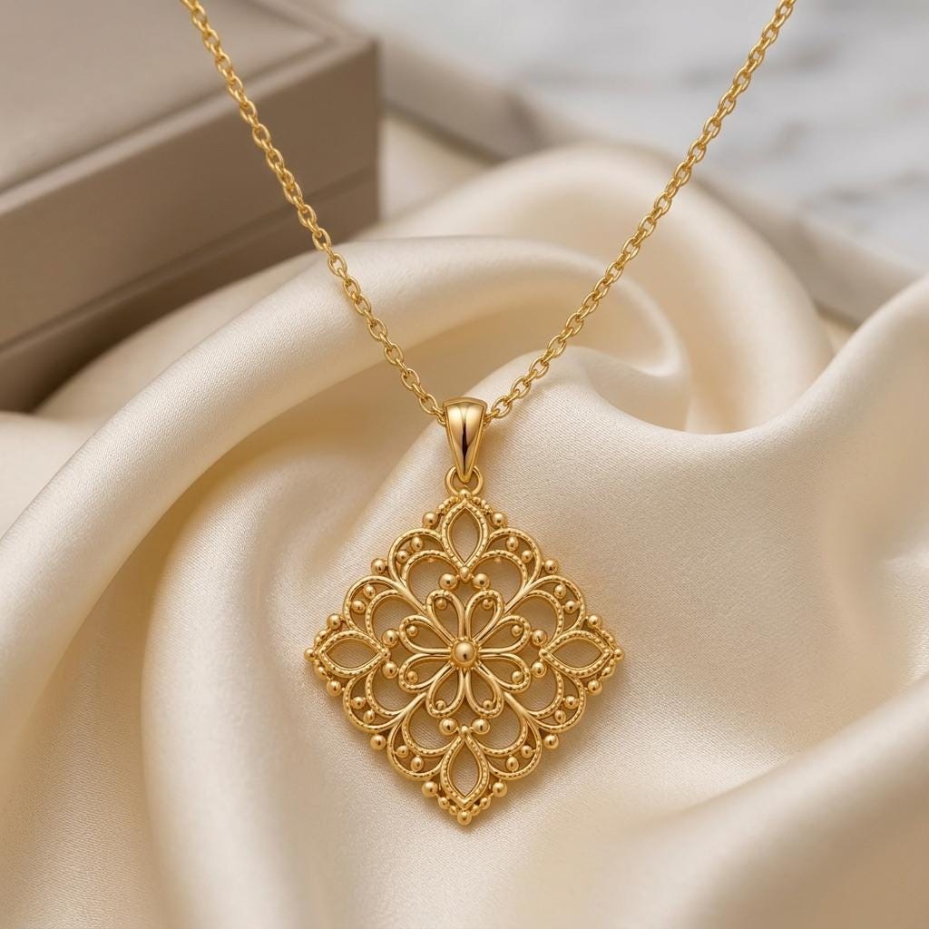 Lace Filigree Pendant | Gold Plated Sterling Silver | Delicate Filigree Design | Thoughtful Gift for Her