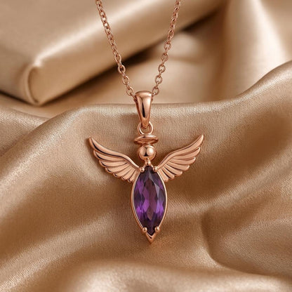 Angel Wing Necklace | 925 Silver Amethyst Charm | Guardian Angel Protection | Meaningful Sympathy Gift