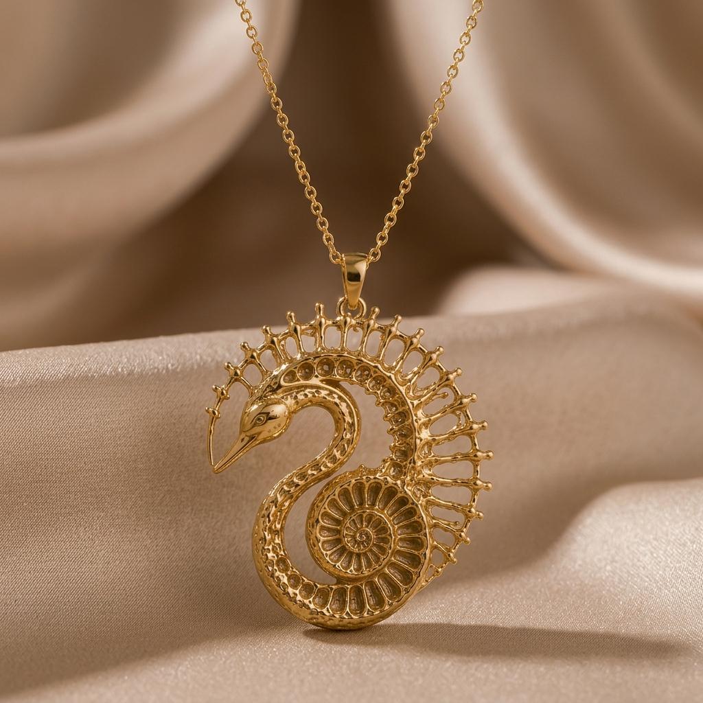 Fossil Swan Halo pendant | Sterling Silver Pendant | Nature Inspired Design | Unique Gift for Her