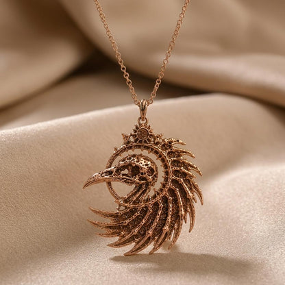 Fossil Raven Crest pendant | 925 Sterling Silver | Gothic Steampunk Style | Unique Statement Gift