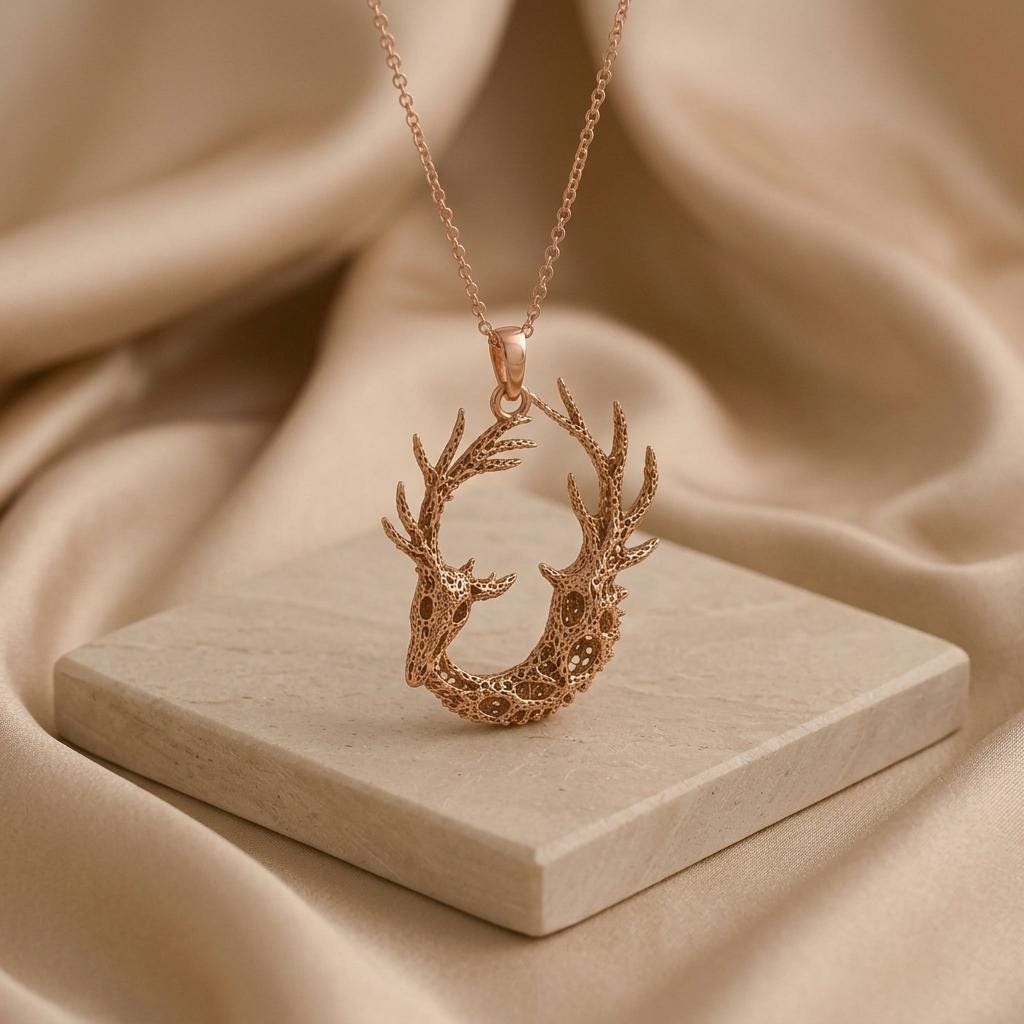 Fossil Deer Relic pendant | 925 Sterling Silver | Nature Inspired Antlers | Unique Wildlife Gift