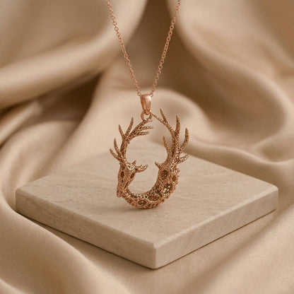 Fossil Deer Relic pendant | 925 Sterling Silver | Nature Inspired Antlers | Unique Wildlife Gift