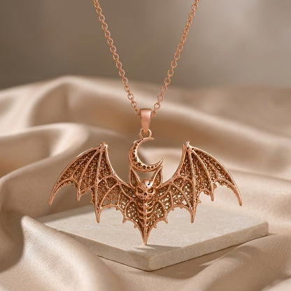 Lunar Bat Relic pendant | Gold Plated Sterling Silver | Gothic Celestial Theme | Unique Statement Gift
