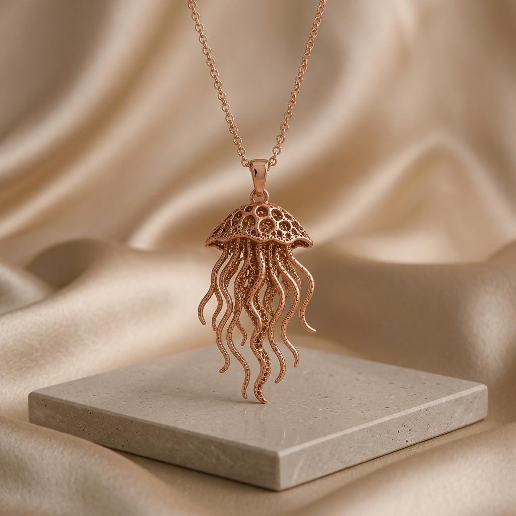 Fossil Jellyfish Halo | 925 Sterling Silver | Oceanic Charm | Thoughtful Gift