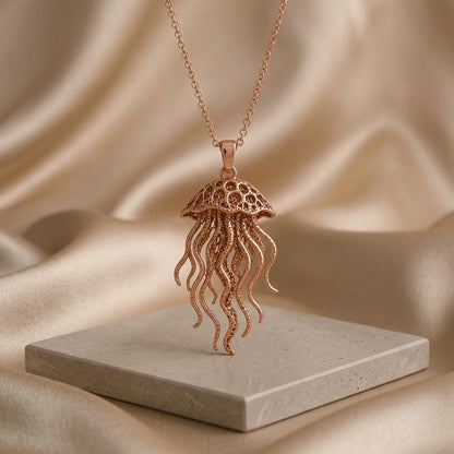 Fossil Jellyfish Halo | 925 Sterling Silver | Oceanic Charm | Thoughtful Gift