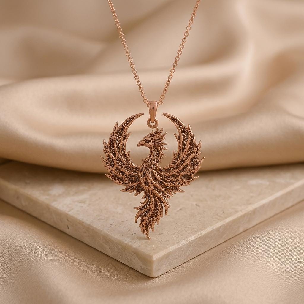 Fossil Phoenix Crest | 925 Sterling Silver Jewelry | Mythical Phoenix Theme | Symbol of Rebirth Gift